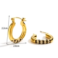 French vintage titanium steel gold hoop earrings with black and white flower pavé rhinestones - Gold Black White Contrast Thick Hoop Style