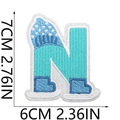Detailed knit embroidery patch showing letter N with clear height and width measurements - Letter N