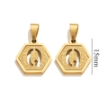 Golden hexagonal stainless steel 15mm pendant with sandblasted texture and letter Q - Letter Q - Gold