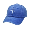 Blue washed cotton baseball cap featuring white embroidered nail cross on front - M (56-58cm) / Royal Blue