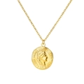 Minimalist 18K gold stainless steel open ring with a vintage round portrait coin design - Retro Gold Round Coin Portrait Necklace (5670)