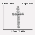 Detailed view of silver stainless steel cross pendant with exact size and weight dimensions - Silver