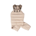 Quilted beige dog winter overall with adjustable brown straps and leash D-ring - S / Khaki