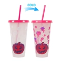 Halloween color-changing 710ml straw cup with pumpkin design from white to pink when cold - 701-800ml / Halloween Pumpkin (Red)
