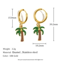 18K gold plated stainless steel hoop earrings featuring tropical enamel coconut tree charms - Coconut Tree