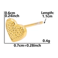 Detailed size specifications of heart-shaped gold studs with embossed texture - Small Textured Heart / Gold