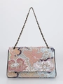 Floral embroidered shoulder bag with colorful sequins and braided chain strap in pink and blue - Contrast Large Floral