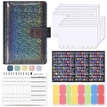 Black glitter A6 PU leather budget binder set with 6-ring binder, envelopes, and stickers - Starry Space Gray Glitter Set