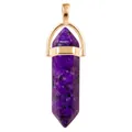 Natural purple hexagonal crystal column necklace pendant with gold-plated metal clasp - Gold O-Chain / Dyed Purple Stone