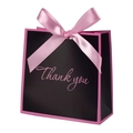 Elegant black gift bag with pink ribbon bow and pink Thank You script text - 14*6*14cm (10 Pcs/Pack) / Black Pink Edge