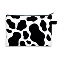Portable cow print cosmetic bag with black zipper and handle on a white background - Black and White Cow Pattern (14)