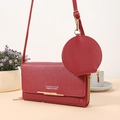 Red long PU leather wallet with crossbody strap and a detachable round coin pouch - H016-3 2-in-1 with Coin Purse / Red