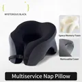 U-shaped memory foam neck pillow for office and travel with black removable cover - Mystic Black