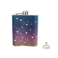 6oz rhinestone stainless steel hip flask with blue-purple gradient and star pattern - Rainbow