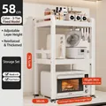 White 3-tier kitchen microwave stand with hooks and non-slip feet, carbon steel shelf - 3-Tier Fixed-58cm-Cream White