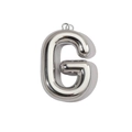 Macro view of mirror-polished silver letter G balloon pendant with metal ring - Letter G / Mirror Silver