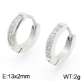 Silver stainless steel huggie earrings with round cubic zirconia, size 13x2mm - Steel Color C Style (KE118287-TGD)