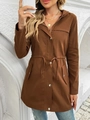 Women's dark brown hooded jacket with drawstring waist and metal buttons in a casual style - S / Brown