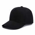 Side view of a black five-panel cotton twill baseball cap on white background - Adjustable / Black Coarse Texture Five-Panel Blank