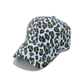 Detail of light blue leopard print baseball cap with reinforced stitching and curved brim - M (56-58cm) / Blue