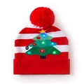 LED Christmas beanie with red and white stripes, green tree and colorful lights - Christmas Tree Folded Hat
