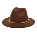 Detail of dark brown wool fedora hat featuring a stylish gold metal accent band - M (56-58cm) / Coffee