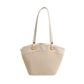 Borsa tote beige a pieghe con pieghe verticali ed eleganti dettagli in metallo dorato - Bianco