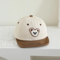 Close-up of baby baseball cap featuring fine bear embroidery and cotton fabric texture - 48-50cm (1-2 Years) / Bear Style / Off White