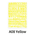 Detail view of 1-inch waterproof vinyl letter and number stickers in bright yellow A08 - 210x290mm / Yellow