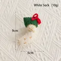Handmade wool felt Christmas stocking ornament with gold star and red bow - White Christmas Sock