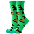 Green mid-calf socks featuring all-over dachshund and sausage patterns in soft cotton - Size 35-42 / Green Dog