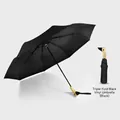 Paraguas negro plegable de tres secciones con mango creativo de madera en forma de pato - Recubrimiento de pegamento negro / Negro
