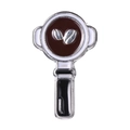 Silver metal portafilter brooch with dark coffee fill and silver bean details - Portafilter Handle Style(XZ7906)
