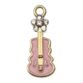 Pink violin enamel pendant with golden trim and sparkling rhinestones for DIY necklaces - Pink Rhinestone Violin