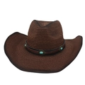 Dark brown straw cowboy hat with turquoise leather band and classic wide brim style - One Size (Gradient) / Coffee (With Turquoise Windproof Rope)