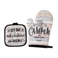 Set guanto da forno e presina con motivo legno rustico e citazione per camper - Camper
