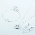 Elegant silver heart jewelry set featuring necklace, bracelet and stud earrings on blue base - Steel 3-Piece Set (KS222149-KLX)