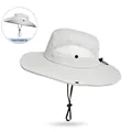 Light gray breathable wide brim sun hat with mesh vents and adjustable windproof strap - Grayish White