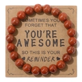 8mm reddish-brown natural stone beads bracelet on inspirational kraft card packaging - Red Jasper