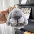Cute grey faux rabbit fur bunny keychain with golden metal clasp and fluffy texture - 10cm Bunny / Medium Grey