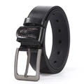 Men's black casual faux leather belt with a dark grey brushed metal pin buckle - Style 3 (Brushed Gunmetal) / Black
