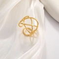 Anello vintage francese in acciaio inossidabile dorato con design geometrico traforato - Linea geometrica cava placcata oro 18 carati