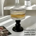 Vintage ribbed glass goblet with black triple-ball base 200ml for wine or desserts - Striped / Black