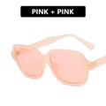 Pink square frame sunglasses with translucent pink lenses and gold rivet accents - Pink Frame / Pink Lens