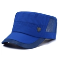 Berretto militare piatto blu marina da uomo con rete traspirante e stemma laterale - Regolabile / Blu Reale