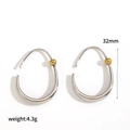 Detailed view of teardrop hoop earrings with gold bead accent, 32mm height and 4.3g weight - Silver with Gold Bead Style (TE60534-M)