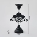 Elegant matte black floral iron candle holder with vintage minimalist design 17.5cm height - Double Leaf Flower / Black