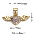Detail of 18K gold-plated winged heart pendant with purple zircons and dimensions - Purple Zircon Winged Heart (CX165-2)