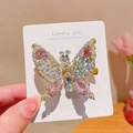 Fermaglio per capelli a farfalla dorato con pietre rosa e strass per bambine e ragazze - Stile Farfalla Semovente con Strass Completi / Rosa
