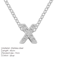 Silver stainless steel 45cm chain necklace featuring a zircon-studded letter X pendant - Letter X / Silver